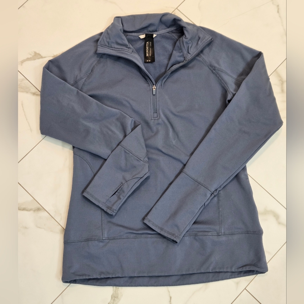 Mondetta Steel Blue Performance Athletic Pullover Zip Thumb Holes Size M